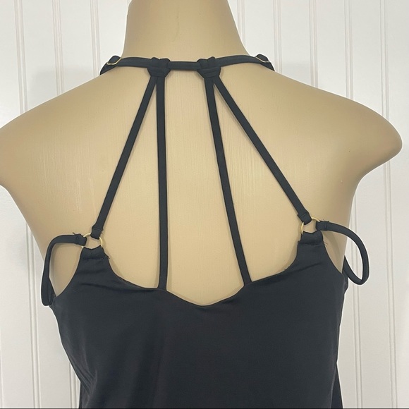 Athleta Black Tankini Top Blouse Hem Strappy Ruched Sides Medium - Picture 5 of 10
